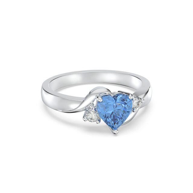Bague avec pierre de naissance et cristal en forme de cœur, argent sterling 925, topaze bleue, fête des mères-4
