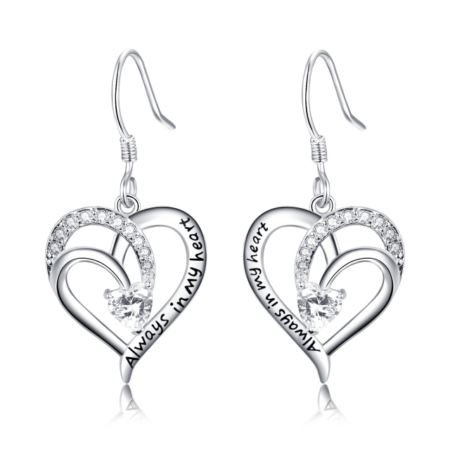 Hypoallergenic Sterling Silver Heart Dangle Earrings for Mom or Wife as gift-0
