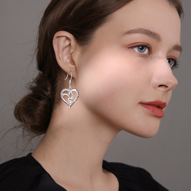 Boucles d'oreilles pendantes en argent sterling hypoallergéniques en forme de cœur pour maman ou femme en cadeau-3