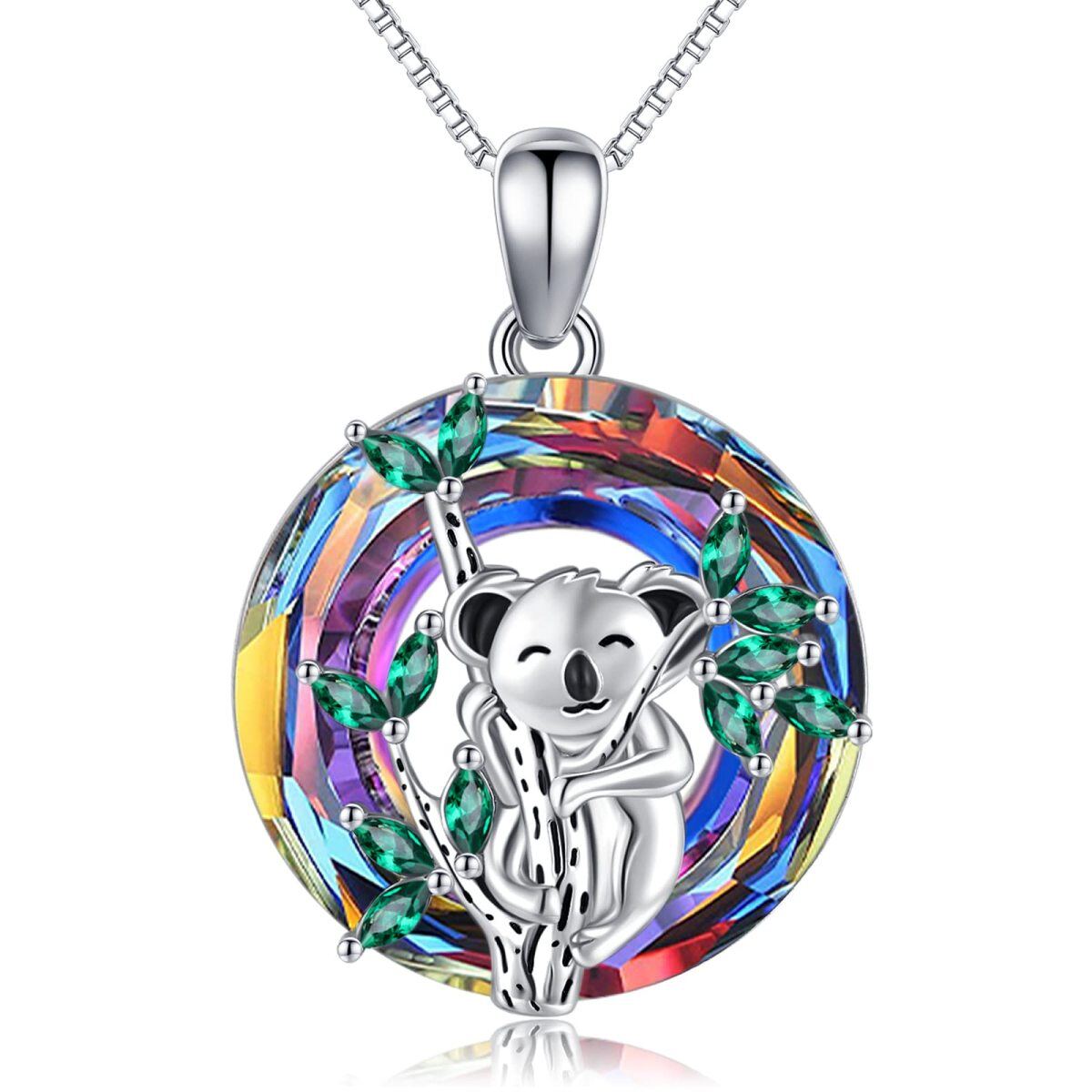 Sterling Silver Circular Shaped Crystal Koala Pendant Necklace-1