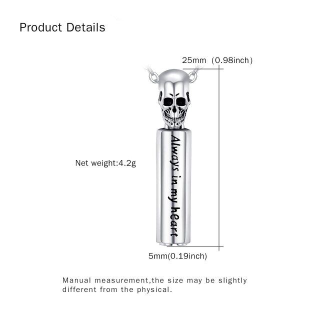 Colar de prata esterlina com urna de caveira para cinzas com a gravação Always in My Heart (Sempre no meu coração)-3
