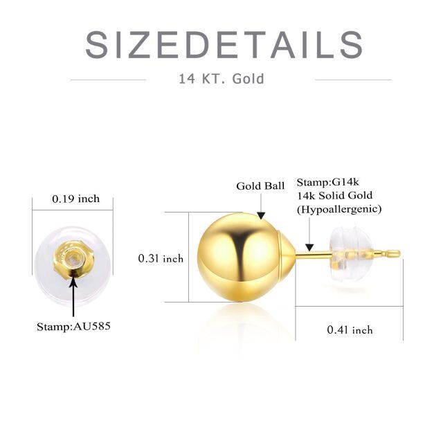 14K Solid Yellow Gold Ball Stud Earrings with Silicone for Women-2