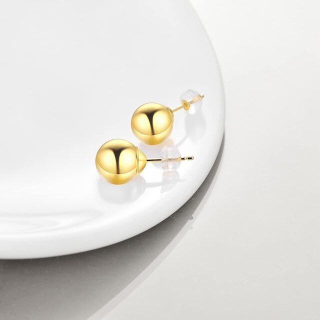 14K Solid Yellow Gold Ball Stud Earrings with Silicone for Women-1