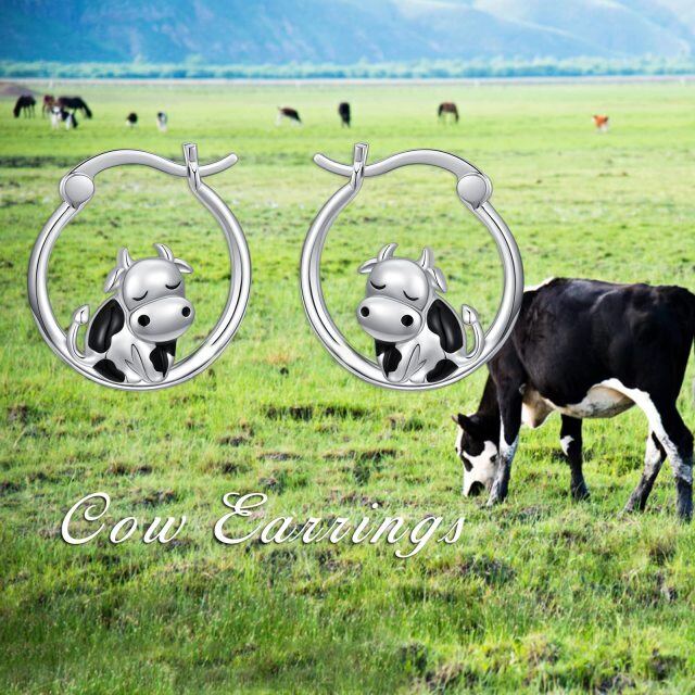 Cow Earrings 925 Sterling Silver Cow Hoop Earrings for Women Cow Gifts for Birthday-2