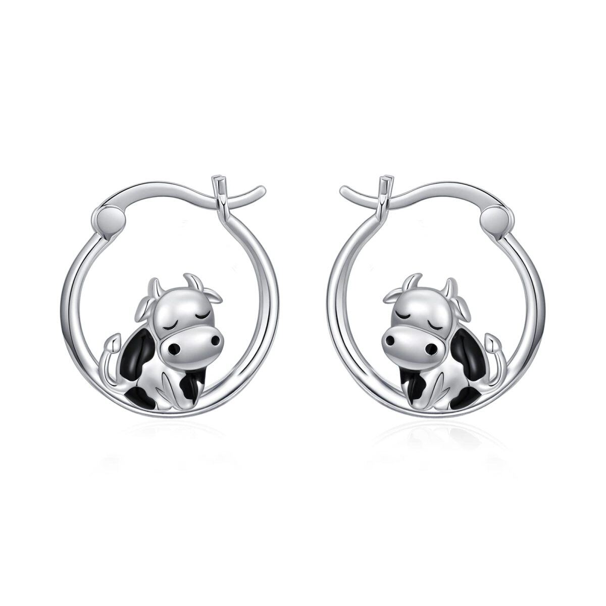 Cow Earrings 925 Sterling Silver Cow Hoop Earrings for Women Cow Gifts for Birthday-1