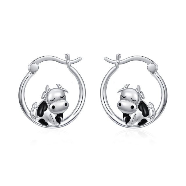 Cow Earrings 925 Sterling Silver Cow Hoop Earrings for Women Cow Gifts for Birthday-0