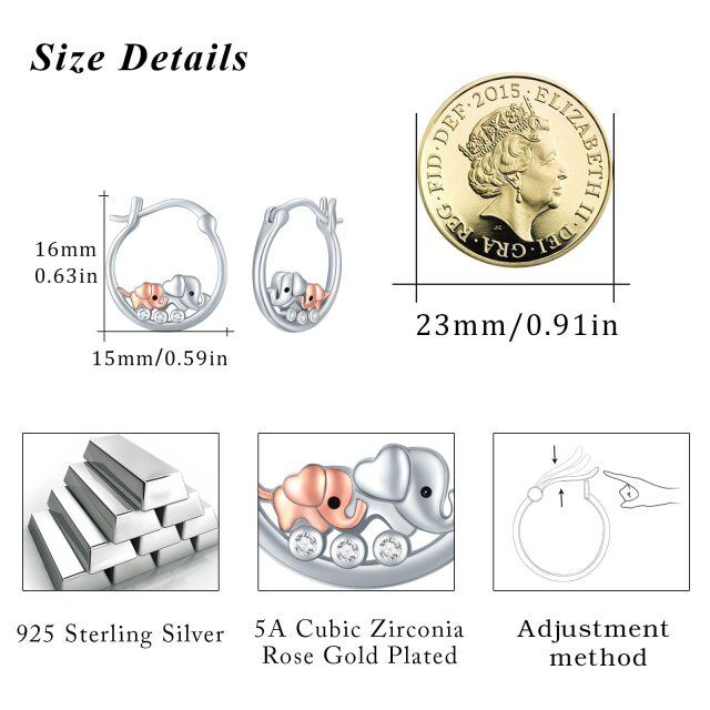 Brincos de prata esterlina com argola de elefante em forma de zircónio cúbico de dois tons-5
