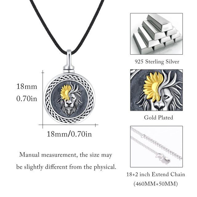 Sterling Silver Two-tone Lion & Round Urn Necklace for Ashes-6