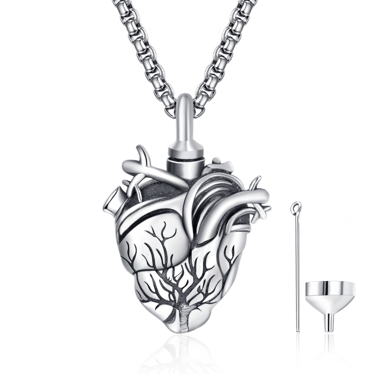 Collier Urne Coeur Arbre de Vie en Argent Sterling pour Cendres pour Hommes-1