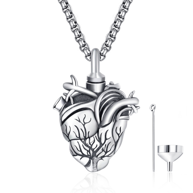 Urnen-Halskette mit Lebensbaum-Herz aus Sterlingsilber für Asche für Männer-0