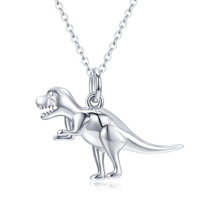 Collar de plata de ley con colgante de dinosaurio para mujer-0