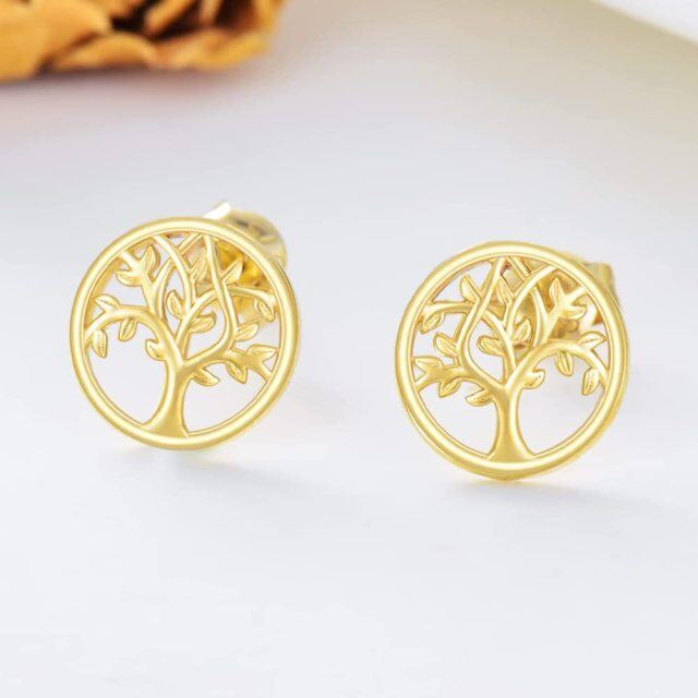 14K Gold Tree Of Life Stud Earrings-3