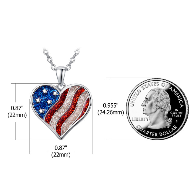 Sterling Silver American Flag & Heart Pendant Necklace-6