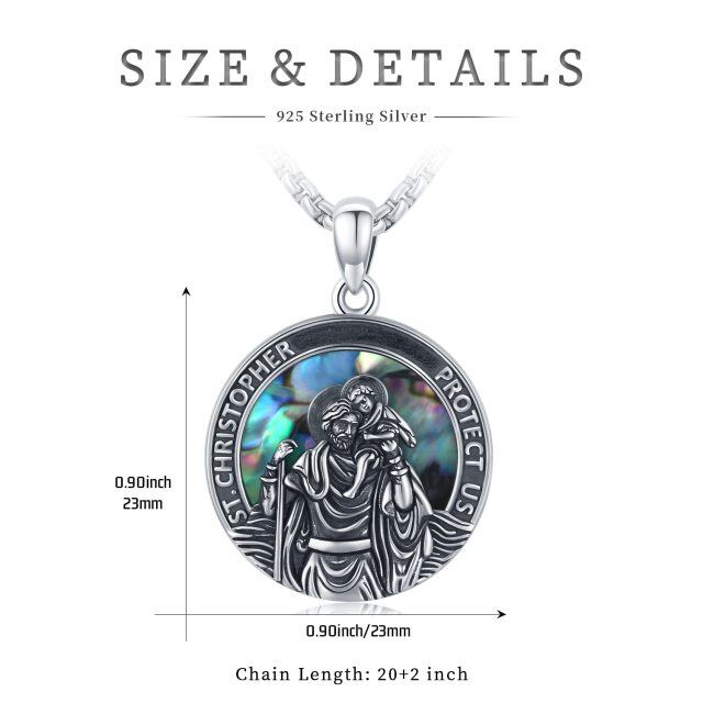 Sterling Silver Abalone Shellfish Saint Christopher Pendant Necklace with Engraved Word for Men-6