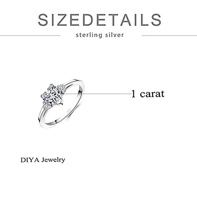 Sterling Silver Heart Shaped Moissanite Engagement Ring-5