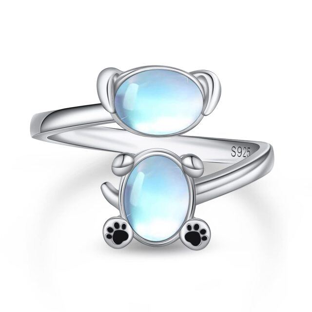 Sterling Silver Oval Shaped Moonstone Dog Open Ring-1