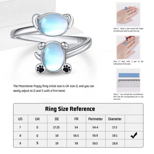 Sterling Silver Oval Shaped Moonstone Dog Open Ring-4