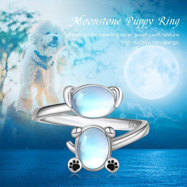 Sterling Silver Oval Shaped Moonstone Dog Open Ring-5