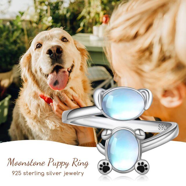 Sterling Silver Oval Shaped Moonstone Dog Open Ring-7