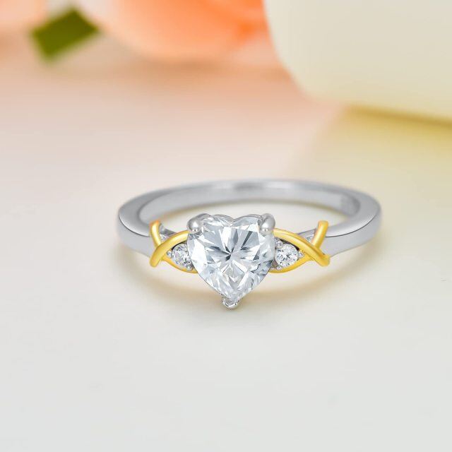Anel de noivado com símbolo do infinito, prata esterlina, dois tons, formato de coração, moissanite, gravura personalizada-1