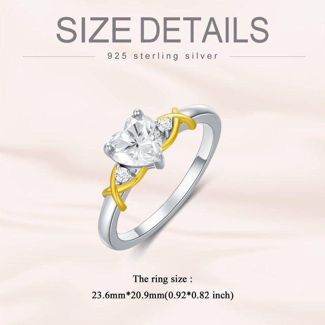 Anel de noivado com símbolo do infinito, prata esterlina, dois tons, formato de coração, moissanite, gravura personalizada-3