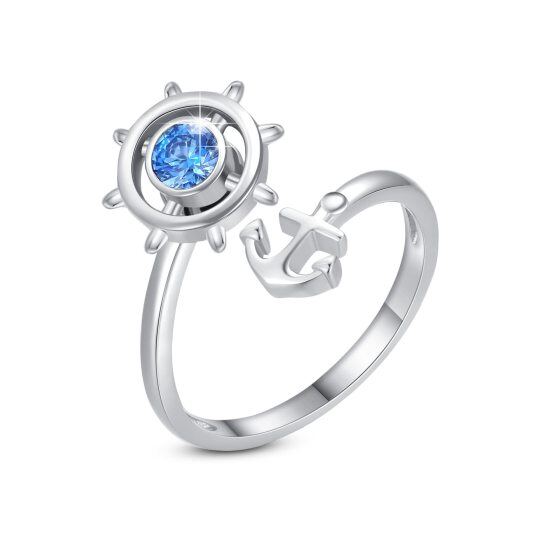 Bague ouverte en argent sterling avec ancre et gouvernail en zircon cubique