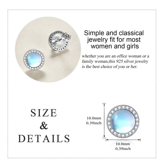 Sterling Silver Circular Shaped Cubic Zirconia & Moonstone Round Stud Earrings-5