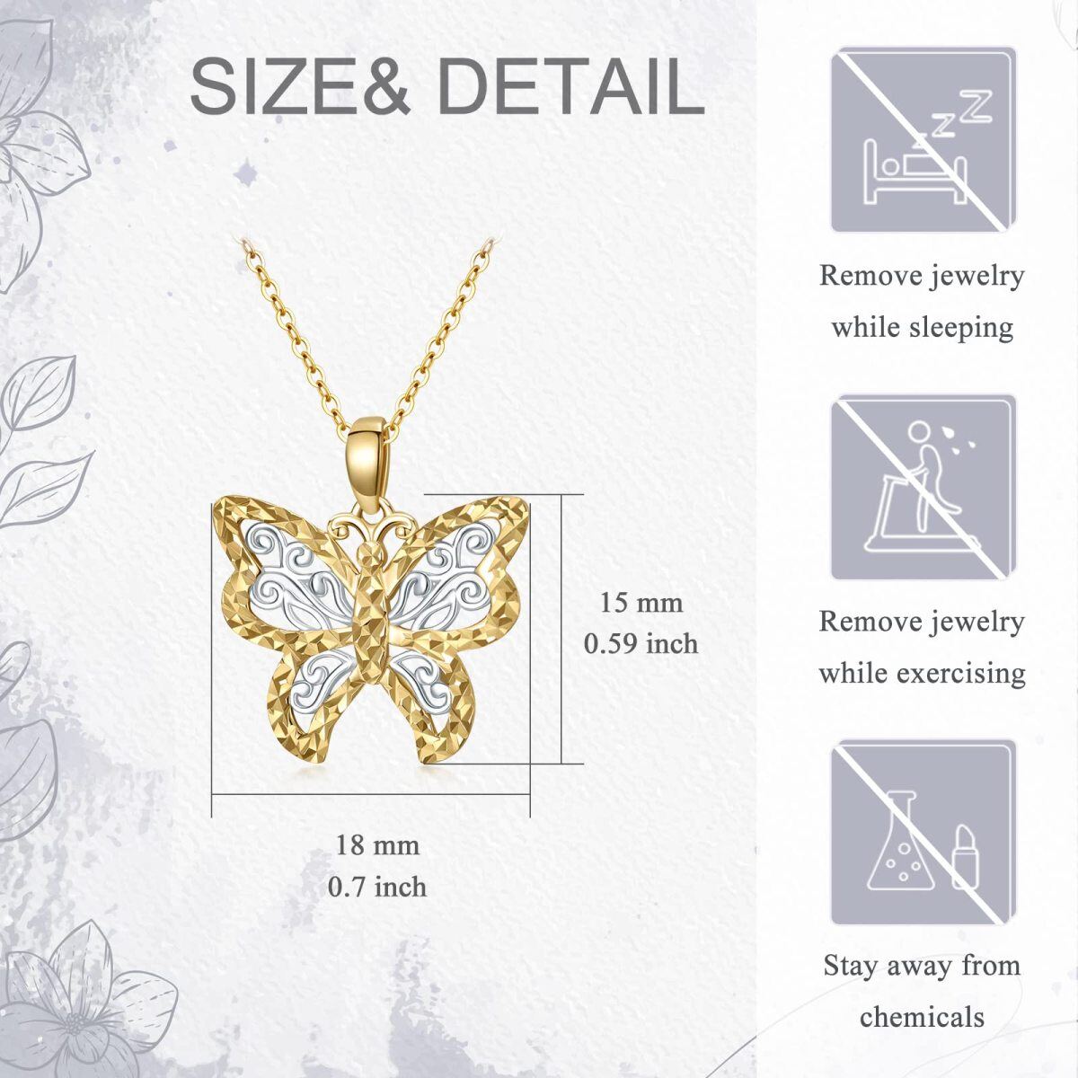 Collier à pendentif papillon en or blanc et or jaune 14K-5