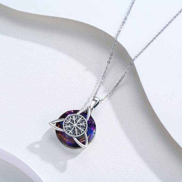 Sterling Silver Circular Shaped Crystal Celtic Knot & Compass Pendant Necklace-4