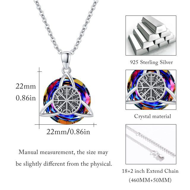 Sterling Silver Circular Shaped Crystal Celtic Knot & Compass Pendant Necklace-6