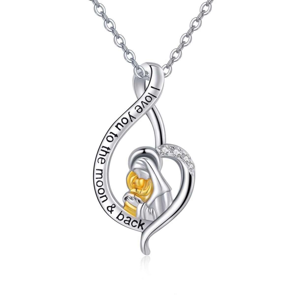 Sterling Silver Two-tone Infinity Symbol & Virgin Mary Pendant Necklace with Engraved Word-1