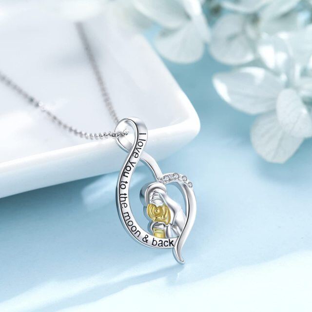 Sterling Silver Two-tone Infinity Symbol & Virgin Mary Pendant Necklace with Engraved Word-4