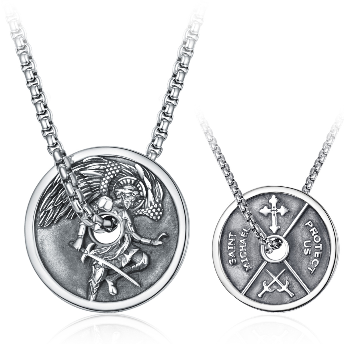 Sterling Silber Saint Michael Vater & Sohn Anhänger Halskette für Männer-1