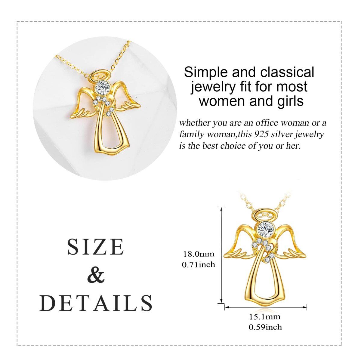 18K Gold Cubic Zirconia Angel Wings Pendant Necklace-5