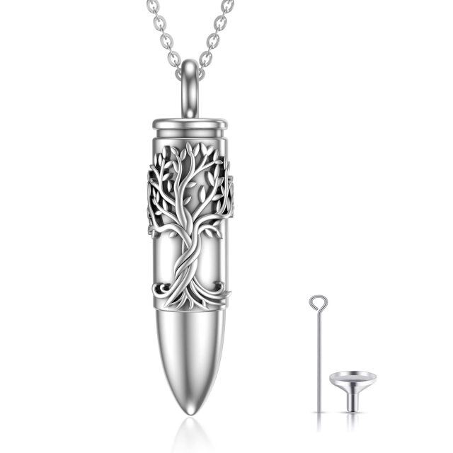 Sterling Silver Tree Of Life Bullet Shaped Urn Necklace for Ashes-0
