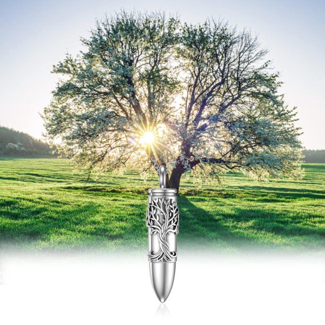 Árbol de la vida de plata de ley en forma de bala urna collar para cenizas-5