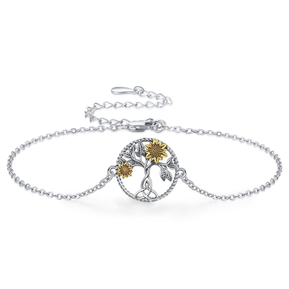 Bracelet en argent sterling avec pendentif tournesol, arbre de vie et nœud celtique bicolo-1