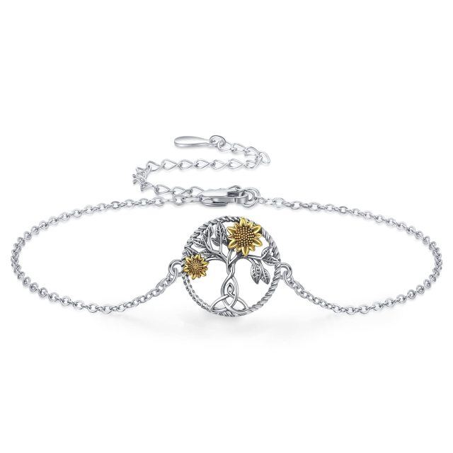 Bracelet en argent sterling avec pendentif tournesol, arbre de vie et nœud celtique bicolo-0