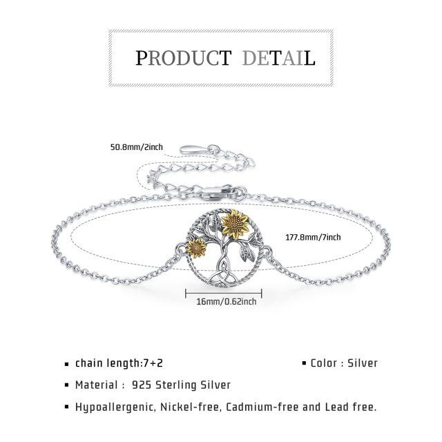 Bracelet en argent sterling avec pendentif tournesol, arbre de vie et nœud celtique bicolo-5