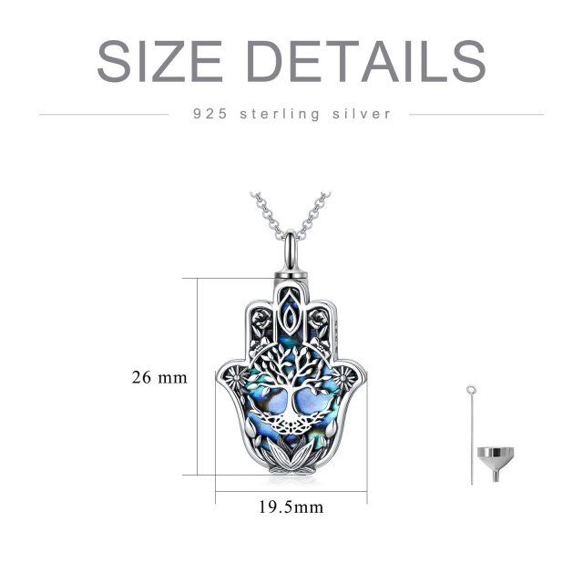 Sterling Silver Abalone Shellfish Tree Of Life & Hamsa Hand Urn Necklace for Ashes-4
