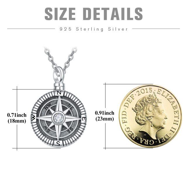 Sterling Silver Cubic Zirconia Vintage Compass Urn Necklace for Ashes-4