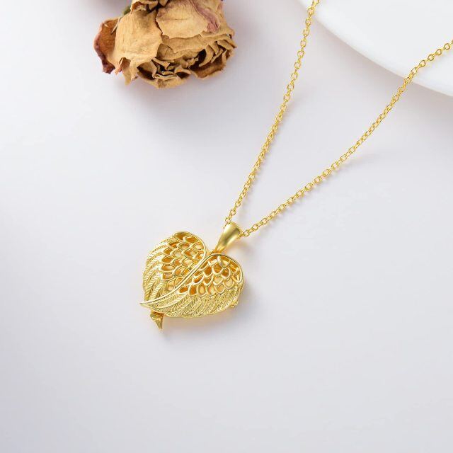 Sterling Silber mit Gelbgold plattiert Engelsflügel Herz personalisierte Gravur & benutzerdefinierte Foto Medaillon Halskette-4