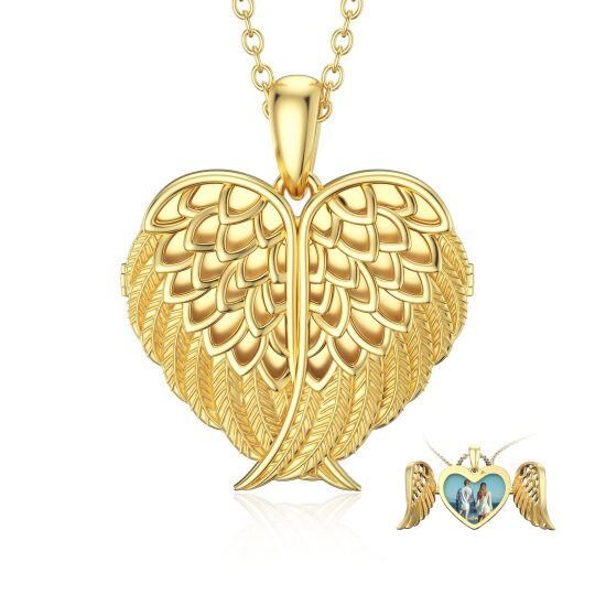 Le collier personnalisé de médaillon de coeur d'aile d'ange d'or contient le pendentif de médaillon de Photo d'image