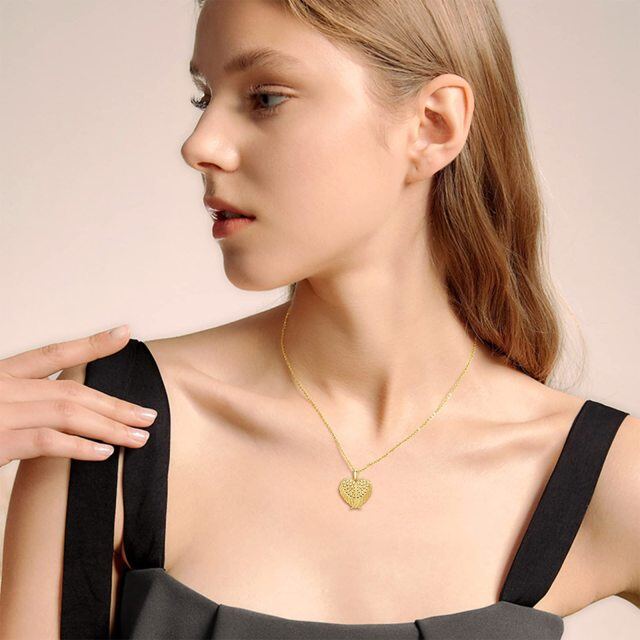 Sterling Silber mit Gelbgold plattiert Engelsflügel Herz personalisierte Gravur & benutzerdefinierte Foto Medaillon Halskette-1
