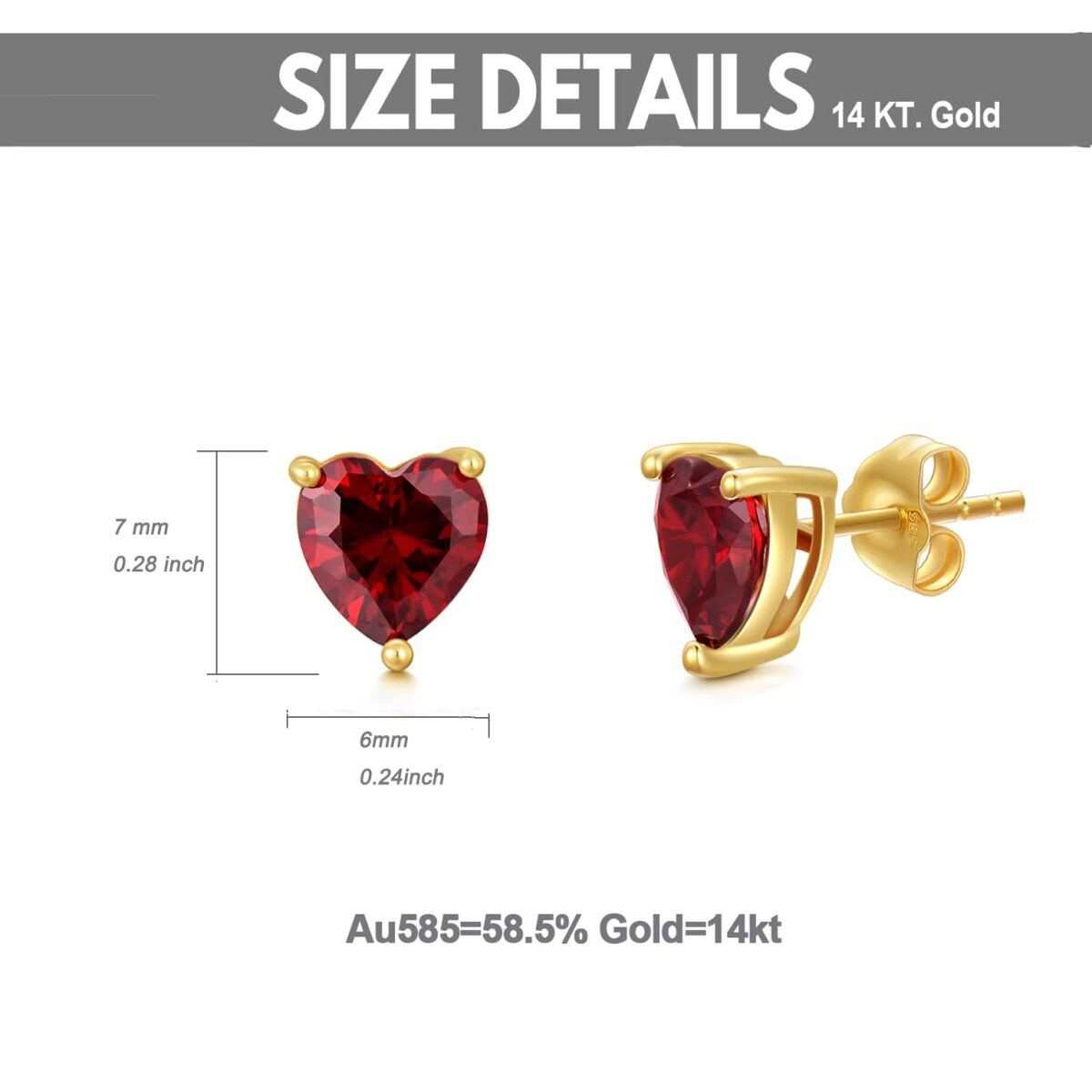 14K Gold Heart Garnet Heart Stud Earrings-6