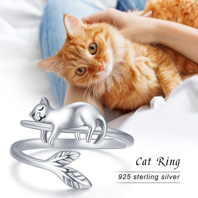 Anel aberto ajustável para gato, joias para gatos em prata esterlina 925, presentes para mulheres-4