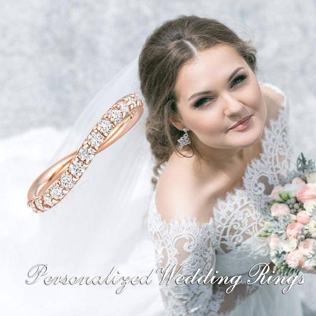 Anillo de boda de moissanita de forma circular chapado en oro rosa de plata de ley-1