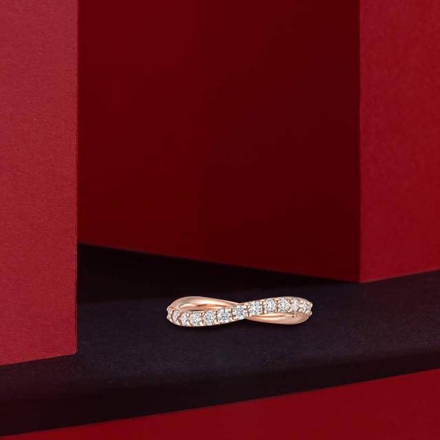 Bague de mariage en moissanite de forme circulaire en argent sterling avec plaqué or rose-3