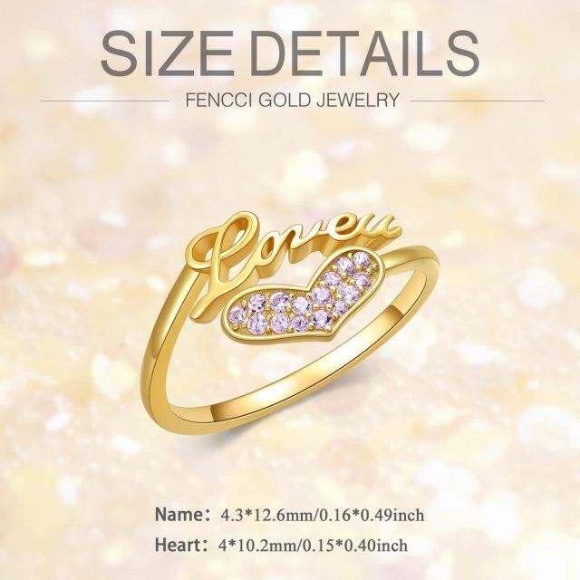 Bague en or 10K avec cœur en zircon cubique-5