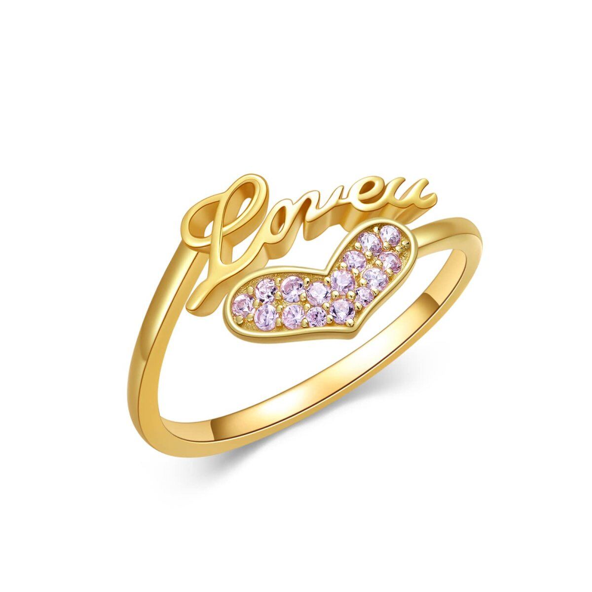 Bague en or 10K avec cœur en zircon cubique-1